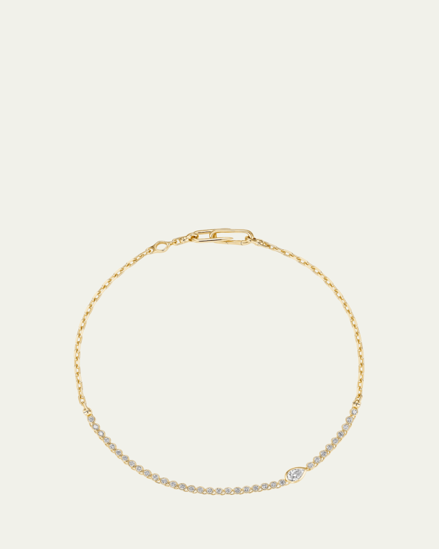 18K Yellow Gold Vessel Diamond Tennis Necklace with Oval Pink Sapphire